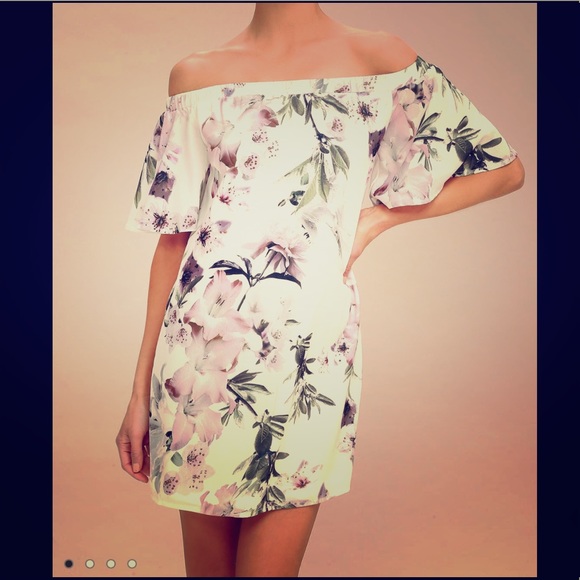 Lulu’s Floral White Off the Shoulder Shift Dress - Picture 1 of 6
